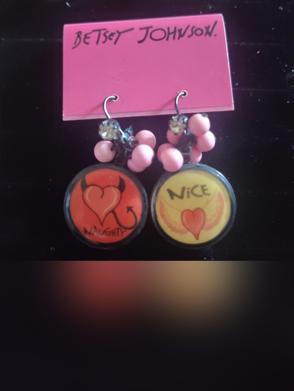 Betsey Johnson 'Nice' & 'Naughty' Heart Drop Earrings - Pink Accents